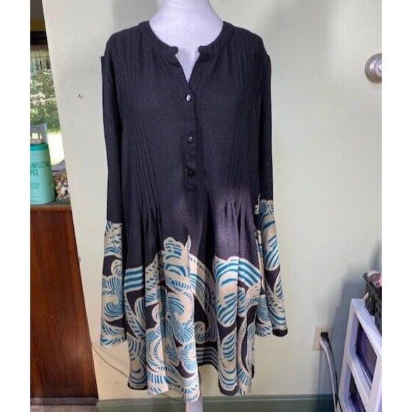 Ice Silk Women's Sz 2XL Black Stretch Pleated Bohemian Flutter Long Sleeve Dress - Picture 1 of 13